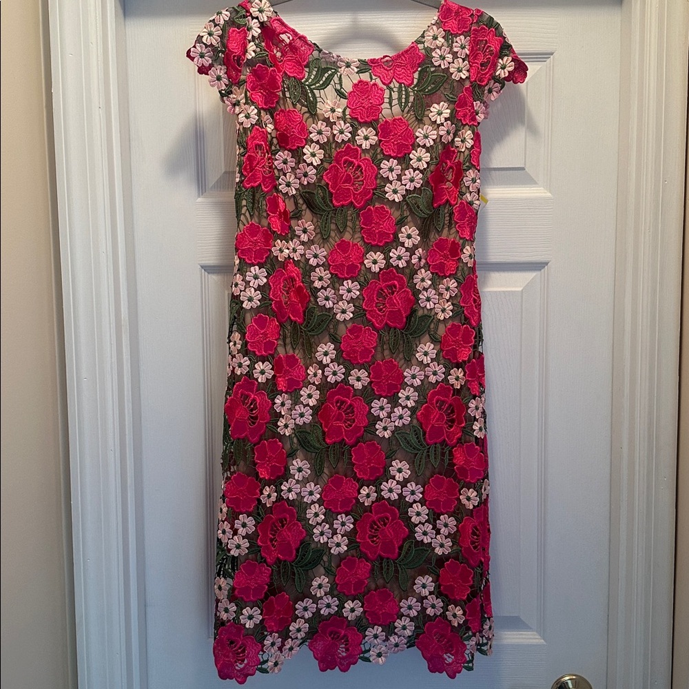 Xscape Womens Short Sleeve Floral Lace Embroidered Sheath Midi Dress 8 - Picture 3 of 4